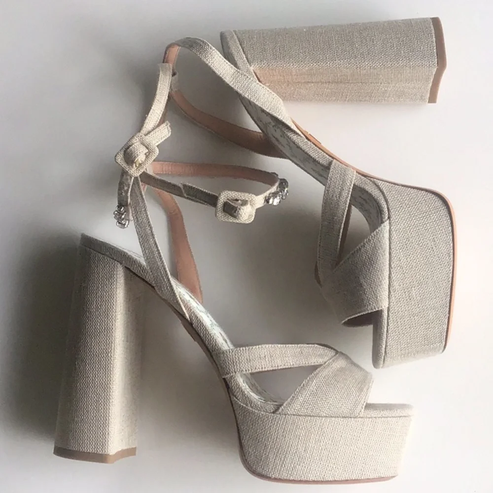 Hill House Home party jeweled Beige Platform heels Sandals